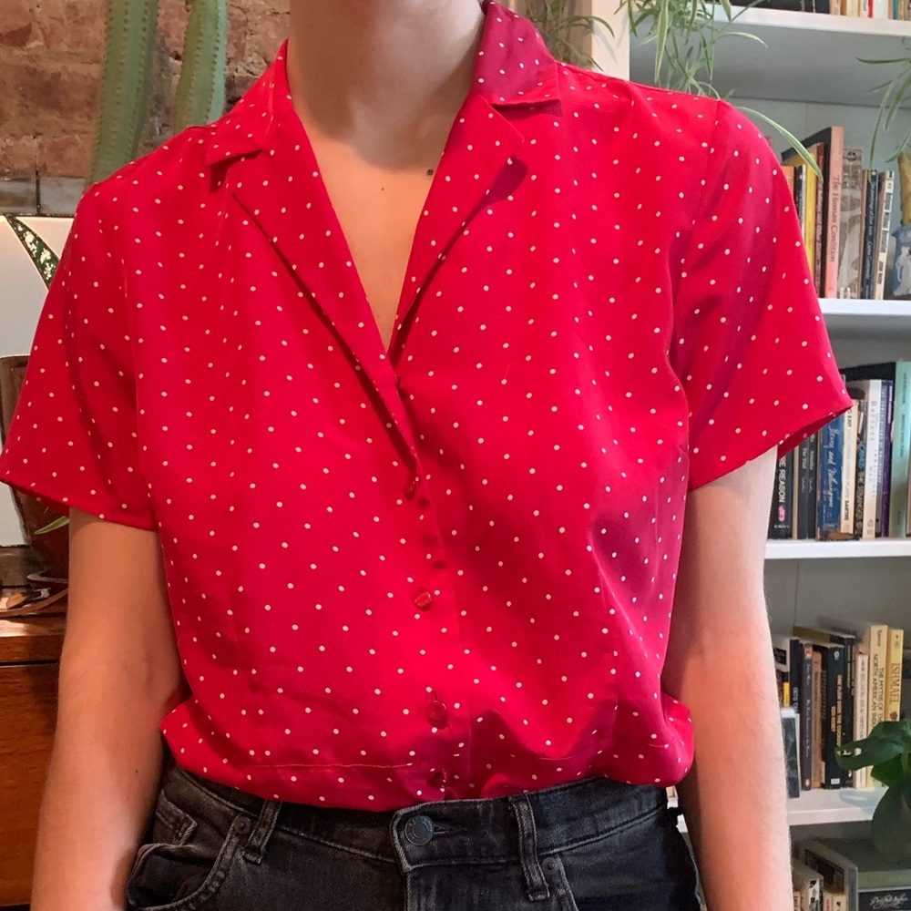 Red polka dot 50s style button down